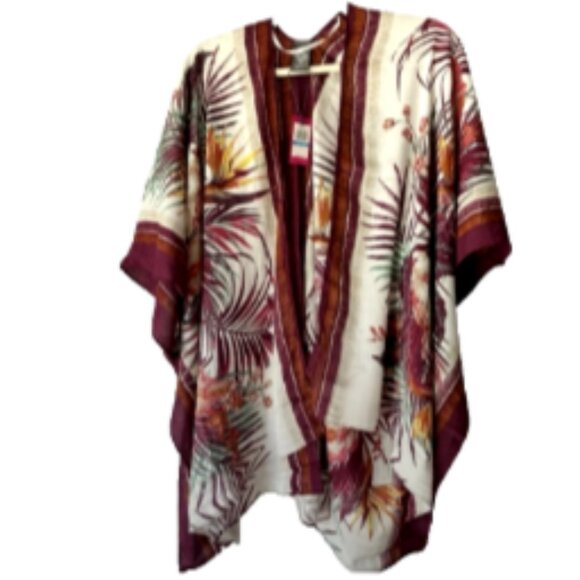 NWT Vince Camuto Floral Lightweight Top Cardigan Swim Suit Cover-up Burgundy OS - Picture 4 of 17